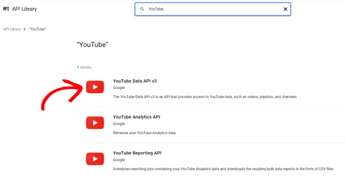 Seleziona YouTube Data API v3