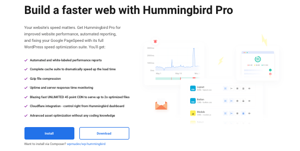 Uno sguardo alla pagina di destinazione del nostro plug-in per l'ottimizzazione delle prestazioni, Hummingbird