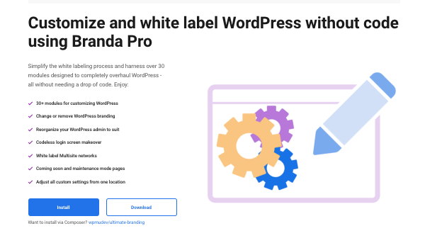 un'anteprima del nostro plug-in di branding e white label di WordPress, Branda