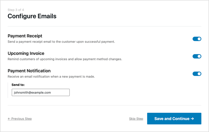 Configura le tue email WP Simple Pay