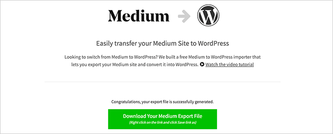 Scarica il tuo file di importazione compatibile con WordPress