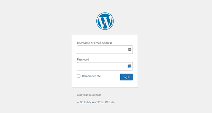 Esempio di schermata di accesso di WordPress standard
