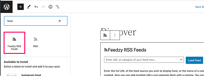 Visualizza feed RSS Feedzy