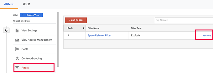 Modifica o elimina un filtro in Google Analytics