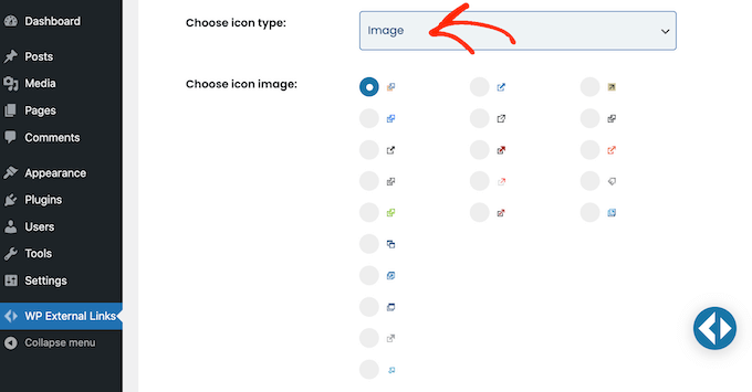 Scegliere un'icona a forma di freccia per i tuoi link esterni