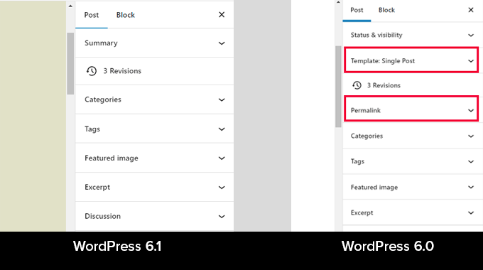 Pannelli mancanti in WordPress 6.1