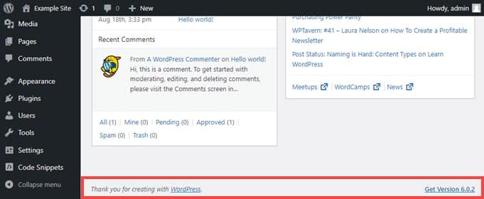 Modifica il piè di pagina del pannello di amministrazione di WordPress