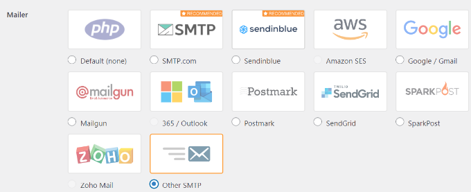 Scegli Altro SMTP come mailer