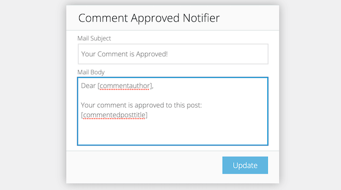 Aggiunta di uno shortcode a un'e-mail di approvazione del commento