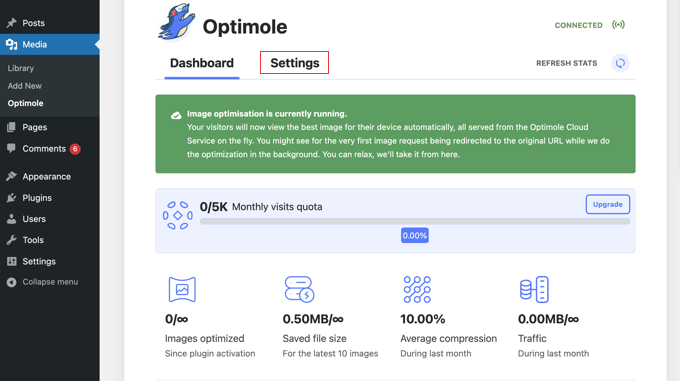 Optimole inizia a ottimizzare automaticamente le tue immagini