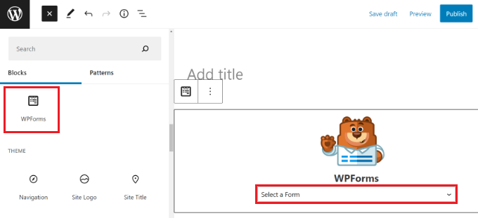 Aggiungi un blocco WPForms in wordpress