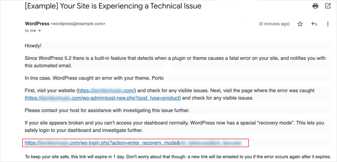 Email da WordPress su problemi tecnici nel tuo sito