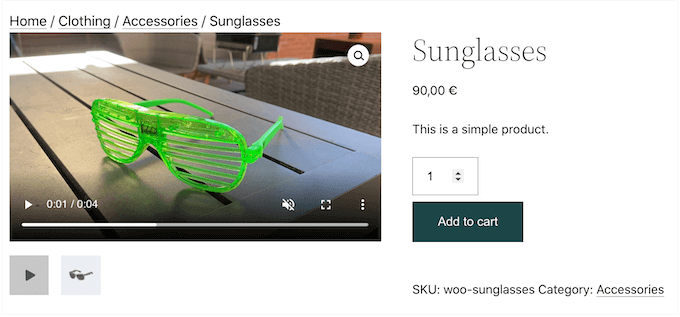 Un esempio di un video in primo piano di WooCommerce