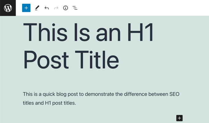 Aggiunta di un titolo di post H1 nell'editor di blocchi di WordPress