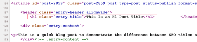 Visualizzazione dei tag HTML H1 per il titolo del post