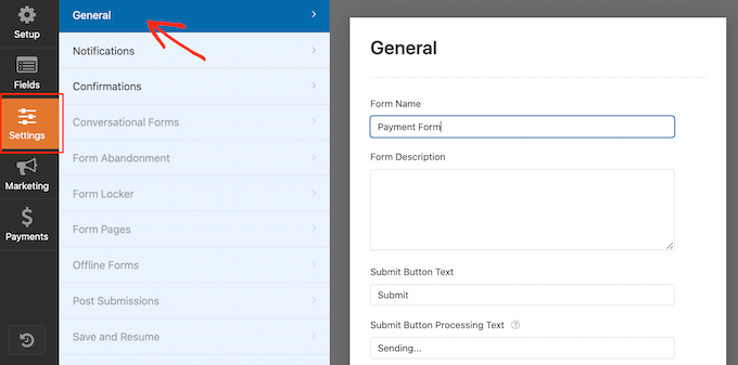 Modifica delle impostazioni di WPForms