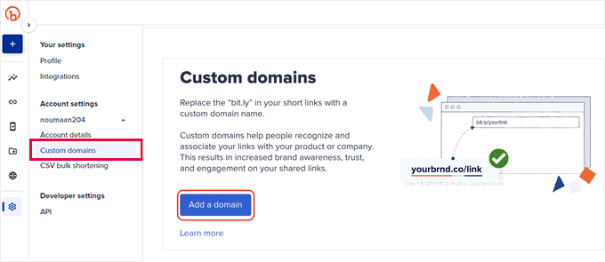 Aggiungi un dominio personalizzato a Bitly