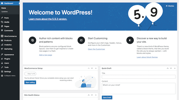 Il pannello di amministrazione di WordPress