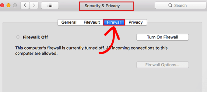 Disattiva il firewall su Mac