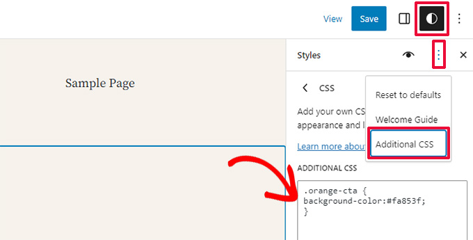 CSS personalizzato nell'editor del sito