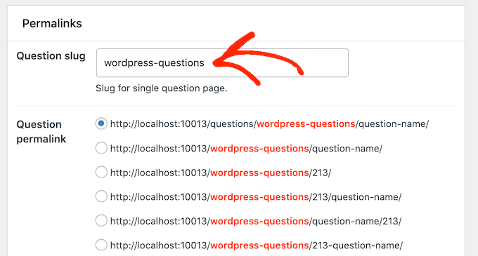 Modifica delle impostazioni del permalink su un sito Web di domande e risposte WordPress