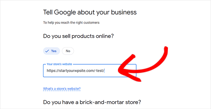 Fornisci l'URL del tuo negozio online