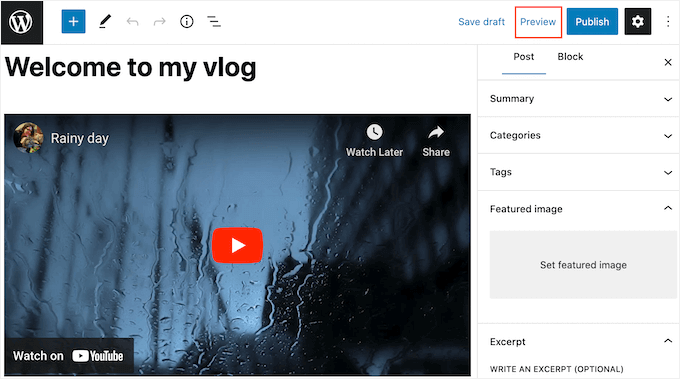 Come visualizzare l'anteprima di un vlog in WordPress