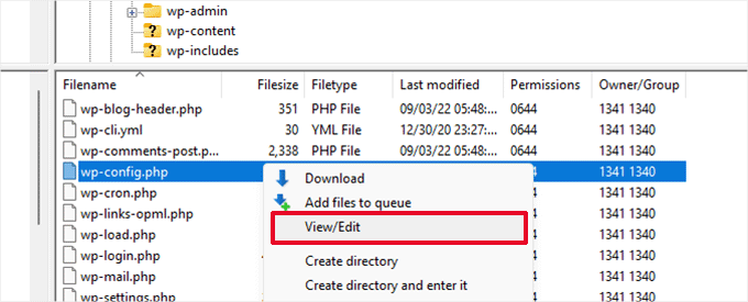 Modifica il file wp-config