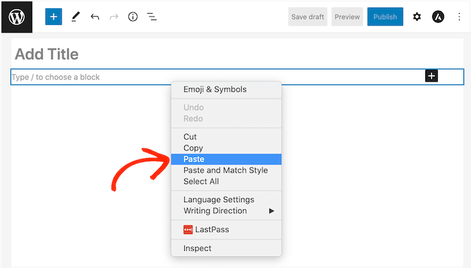 Importazione di un documento Google in WordPress utilizzando copia e incolla