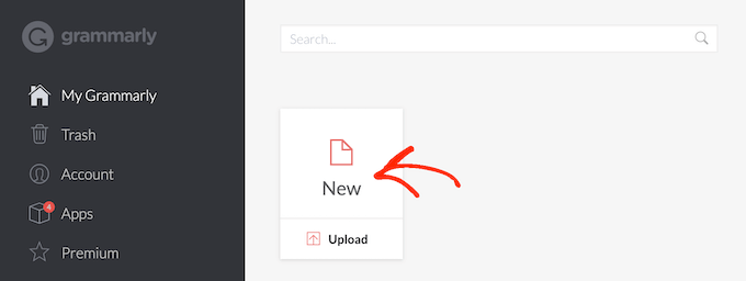 Creazione di un nuovo documento in Grammarly