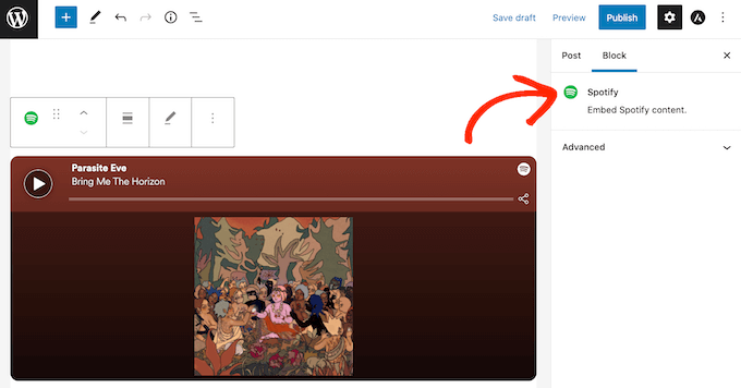 Il blocco Spotify di WordPress