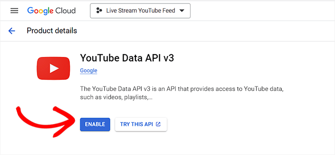 Abilita l'API di YouTube