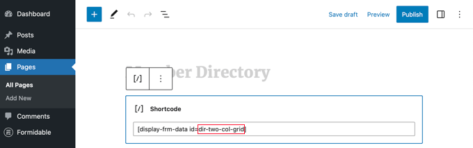 Shortcode per visualizzare la directory come una griglia