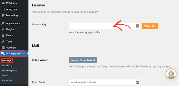 Inserimento della chiave di licenza nel plug-in WordPress WP Mail SMTP