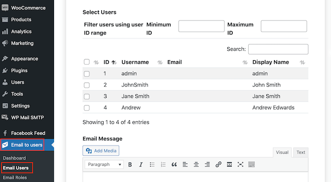 Invio di email a un utente specifico