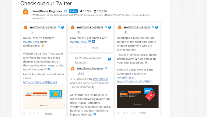 Un feed Twitter, creato utilizzando Smash Balloon