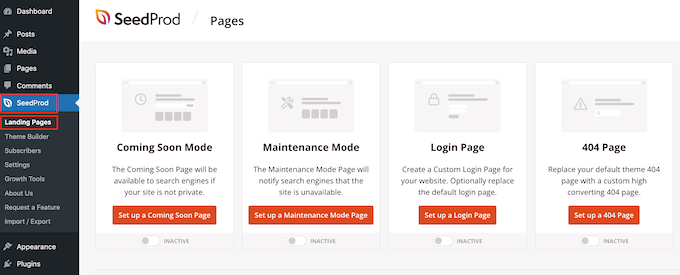 Scegliere un modello di pagina per una landing page