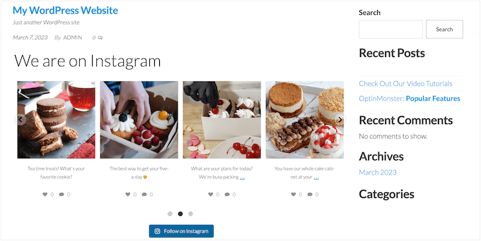 Un esempio di slider di Instagram