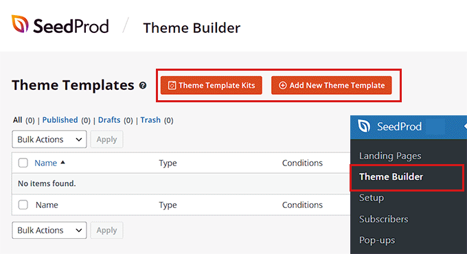 Fare clic sul pulsante Kit modelli tema per creare un tema