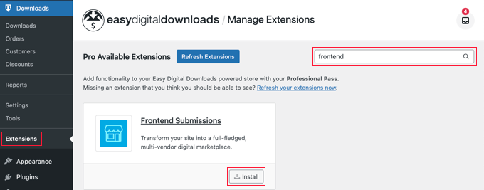 Estensione per gli invii del frontend EDD