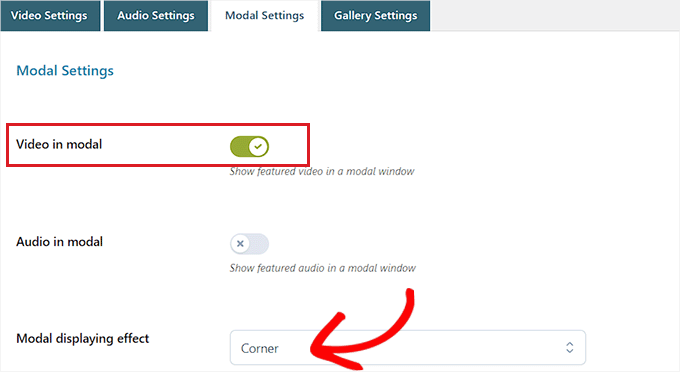 Configura impostazioni modali