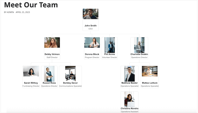 Un organigramma, creato utilizzando WordPress
