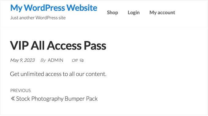 Un esempio di pass di accesso completo creato utilizzando Easy Digital Downloads