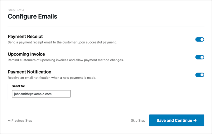 Configurazione delle e-mail di WP Simple Pay