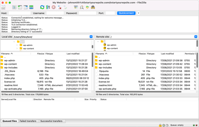 Visualizza la directory principale in FTP