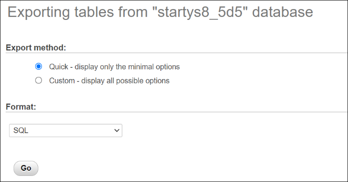 Esporta il database come SQL