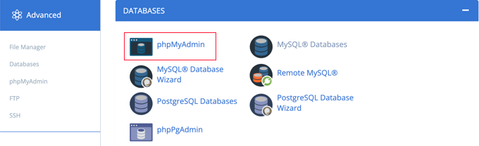 Avvia phpMyAdmin dal tuo pannello di controllo