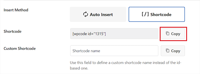 Copia lo shortcode per la data di copyright dinamica