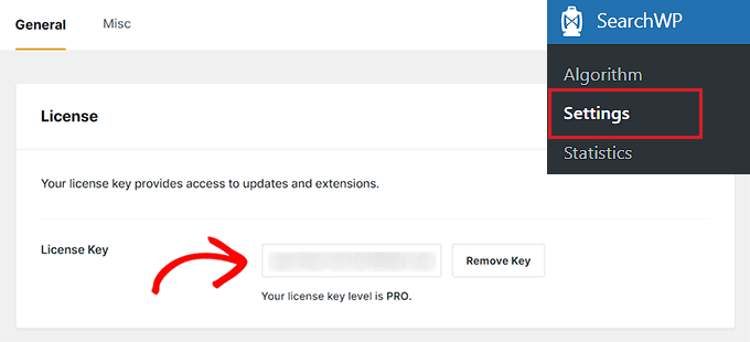 Inserisci la tua chiave di licenza SearchWP