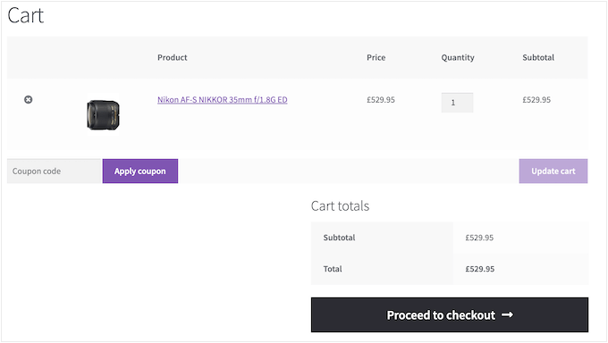 Esperienza del carrello predefinita di WooCommerce